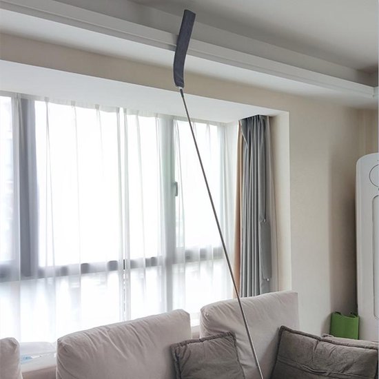 High reach ceiling duster with extendable pole for easy cobweb removal and fan cleaning in any room.