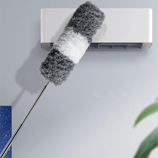Telescoping duster for effective home cleaning of high windows, light fixtures, and vents.