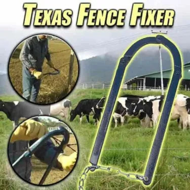 Heavy-duty fence repair tool, the Texas Fence Fixer, for strong wire tensioning on farm & ranch livestock fencing.