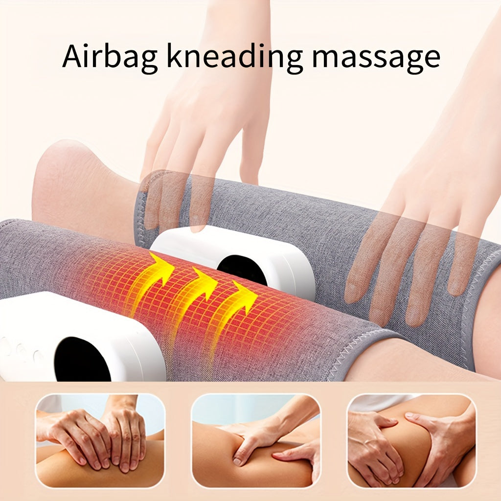 Wireless heated leg massager applying soothing warmth for deep muscle relaxation & pain relief. Boosts circulation.