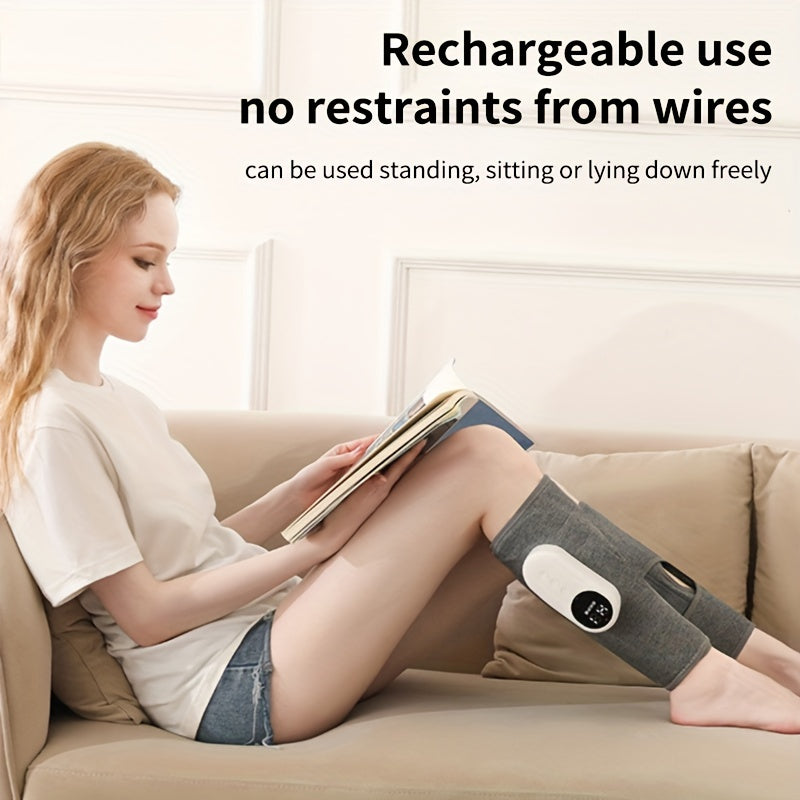 Relaxation leg massager with heat for physical therapy, improved leg circulation, and ultimate comfort. Wireless design.