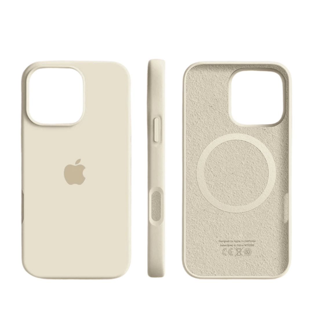 Thin magnetic silicone iPhone case, MagSafe compatible. Soft-touch for grip & durable phone protection.