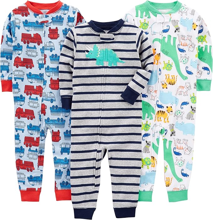 Three-pack kids' soft cotton pajamas in various styles, ideal for comfortable sleepwear