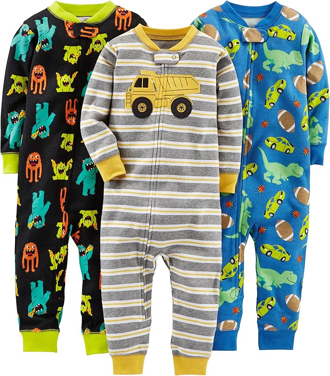 Soft cotton pajama set for kids, showcasing three distinct designs in comfortable fabric