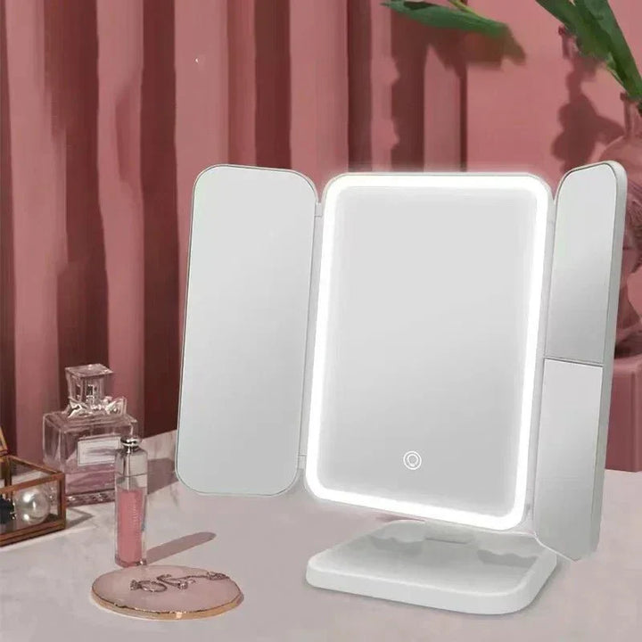 Lighted makeup mirror with three adjustable color temperatures for perfect beauty applications.