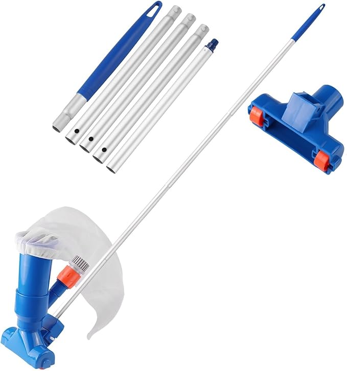 Hose connection detail on TIDYPOOL manual pool vacuum, showcasing its simple hose-powered design.