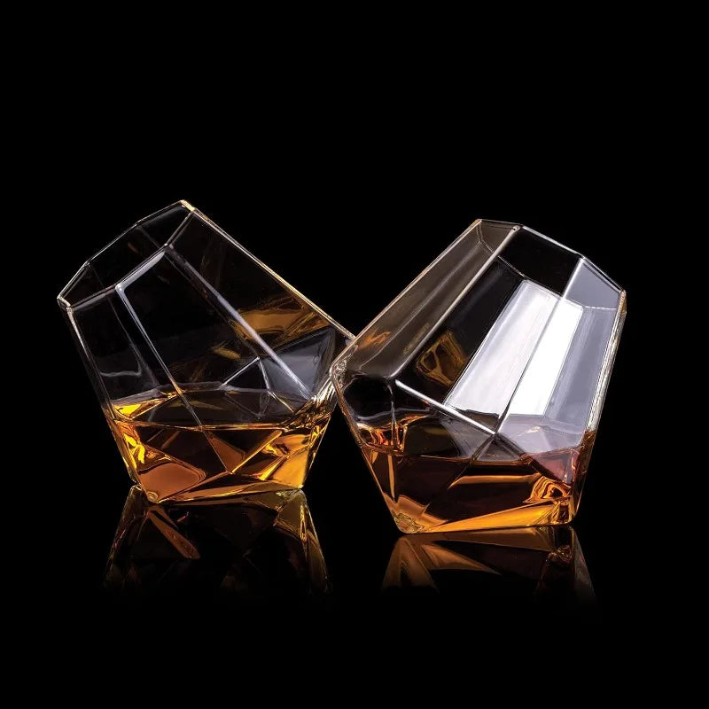 Elegant crystal tilted whiskey glass, perfect gift for him, luxury barware, unique drinkware.