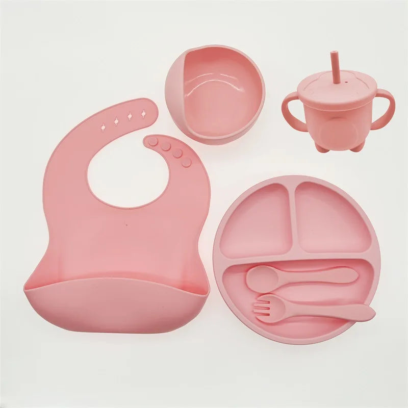 High-quality silicone baby feeding set, BPA-free non-slip suction plate for safe toddler meals.