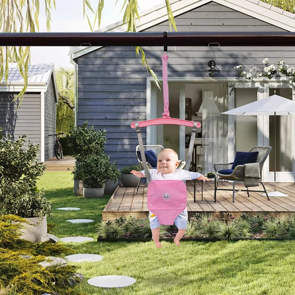 TinyBouncer baby door jumper and swing for active infant play, promoting motor skill development and exercise.