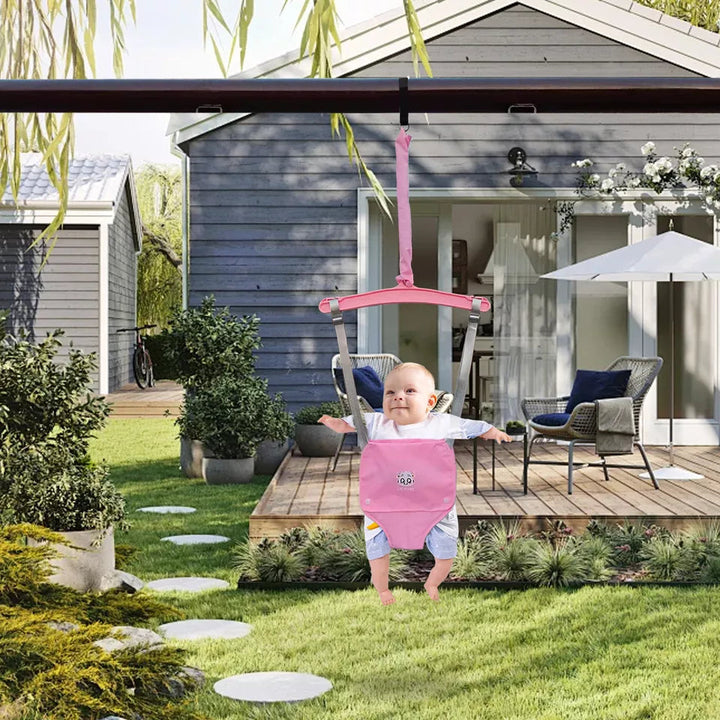 TinyBouncer baby door jumper and swing for active infant play, promoting motor skill development and exercise.