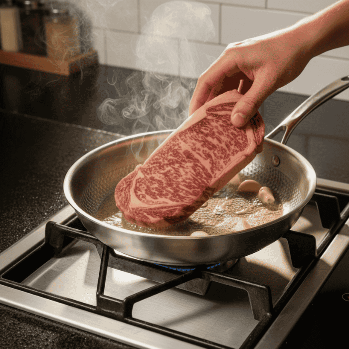Healthy meal cooking in TITANFORGE uncoated titanium frying pan; efficient, durable kitchen cookware for delicious results.
