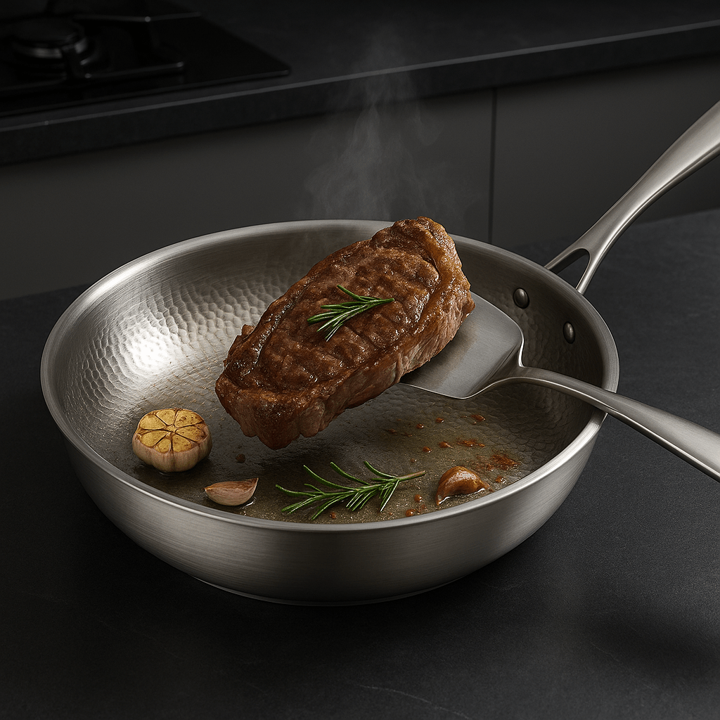 TITANFORGE durable uncoated titanium frying pan, built for scratch resistance & longevity, a premium choice for your kitchen.