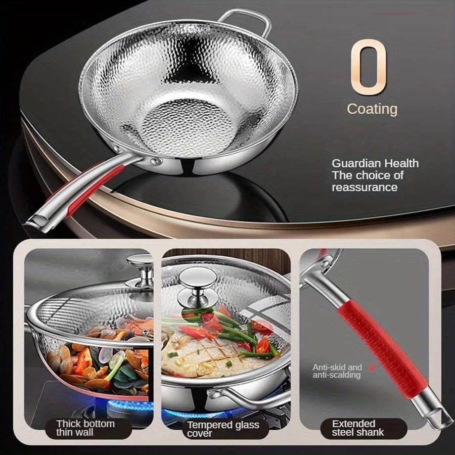 Modern kitchen titanium wok for induction, featuring a sturdy round bottom for versatile stir-fry and deep-fry cooking.
