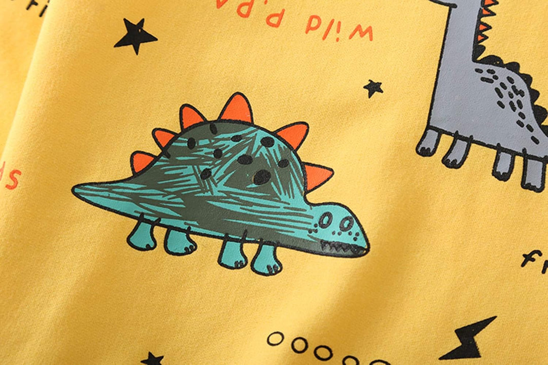 Playwear for toddlers: Boys' blue dinosaur top and shorts set, comfortable and stylish children's apparel.