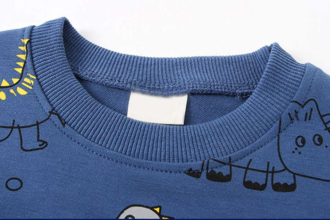 Boys' casual outfit: Blue short sleeve top with dinosaurs and coordinating shorts for everyday wear.