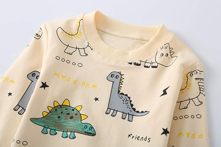 Comfortable cotton blend dinosaur print two-piece set for toddler boys, ideal for warm weather.