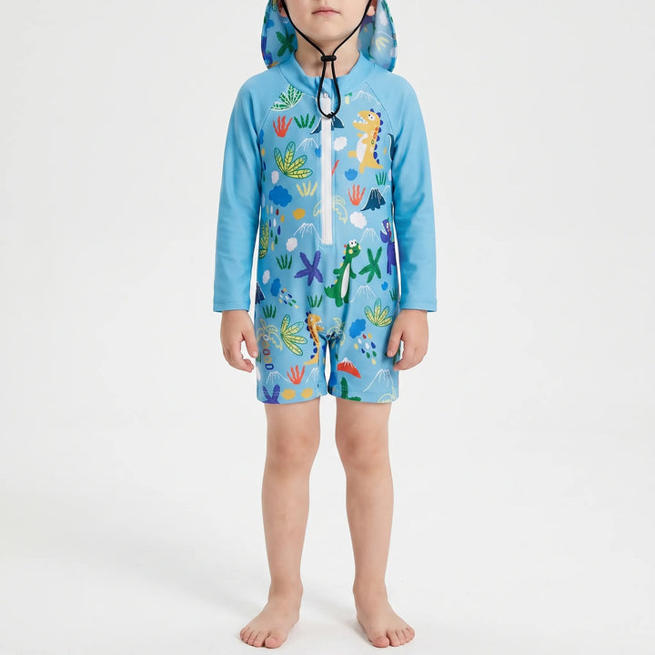 Kids' UV protection long-sleeve swim set & sun hat. Ideal for baby and toddler outdoor play.