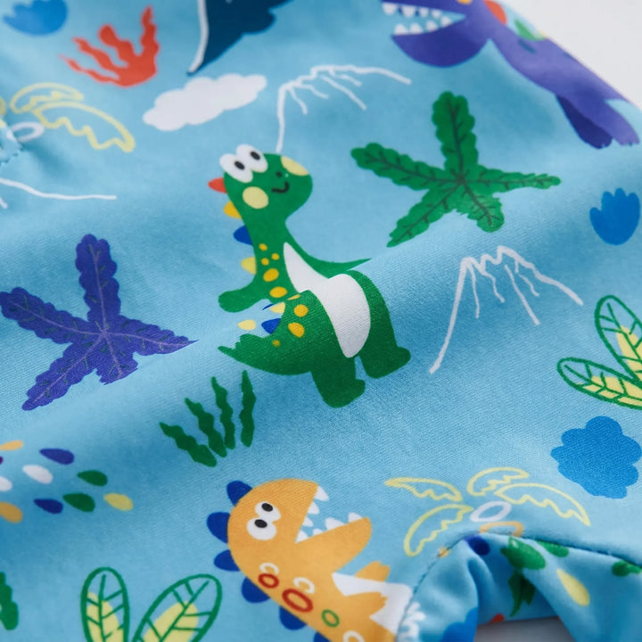 Long-sleeve rash guard swimsuit & wide-brim sun hat for toddlers. Great for summer pool fun.