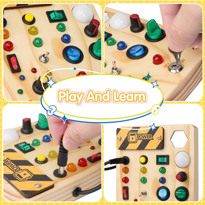 Educational Montessori pegboard with LED lights for toddlers. Fosters fine motor skills, sensory exploration, and creative play.