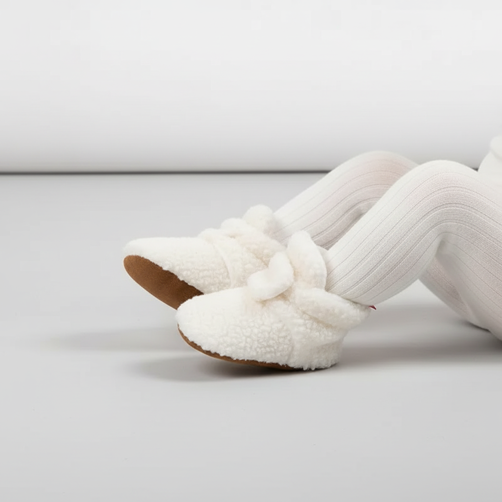 Assortment of colorful toddler slipper socks in ultra-soft teddy fabric, a blend of winter fashion and function.