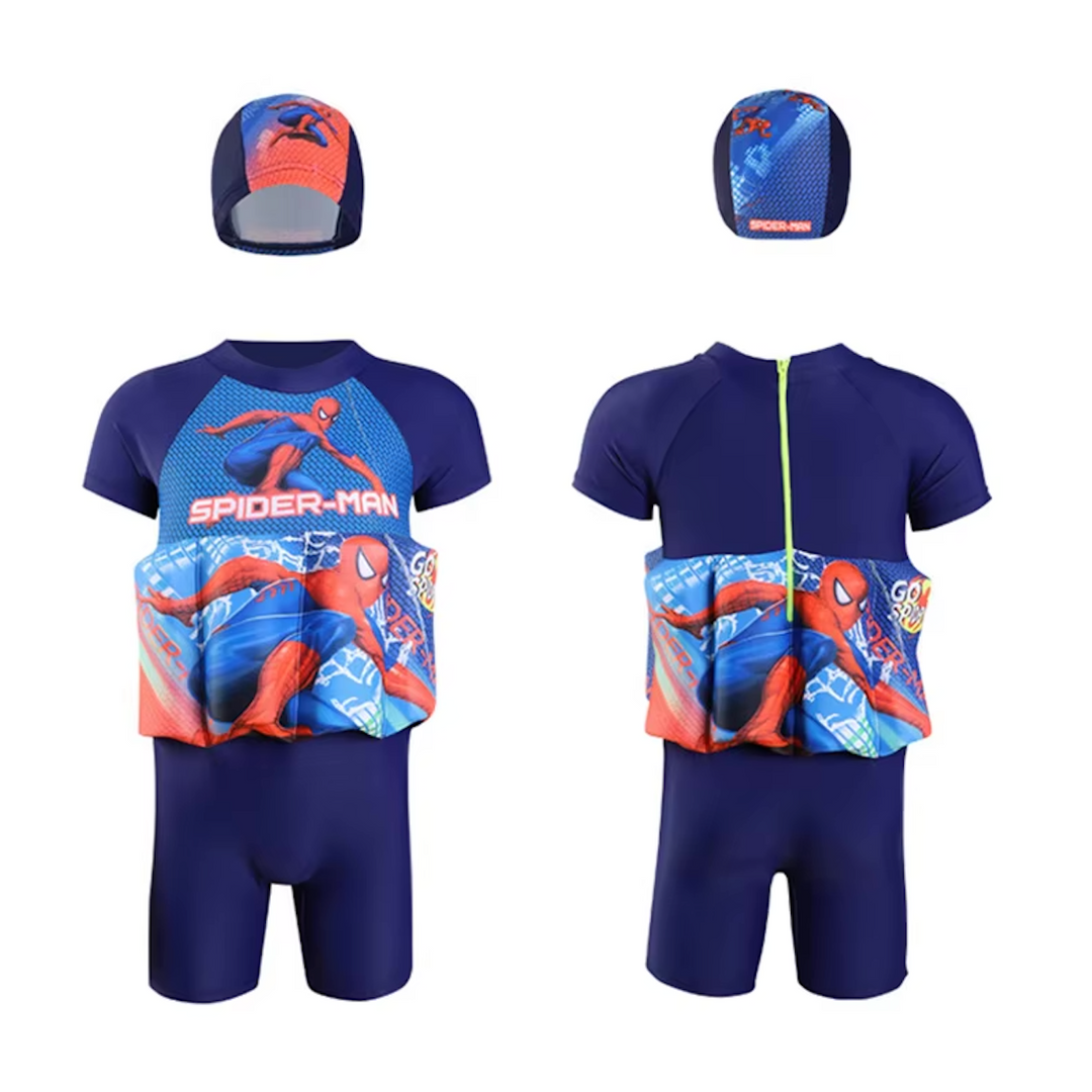 Green kids' UV protection swim vest with integrated shorts, designed for safe toddler water fun.
