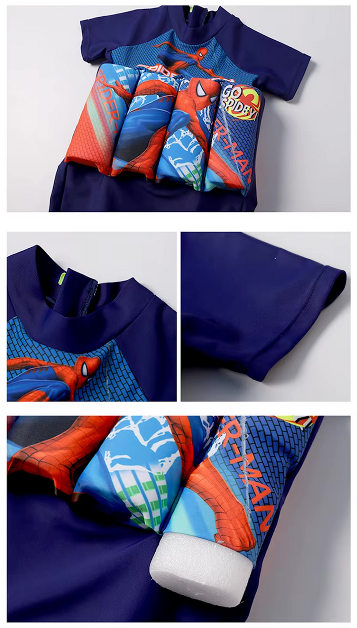 Comfortable toddler swim float vest, blue, with UV protection and built-in shorts for activities.