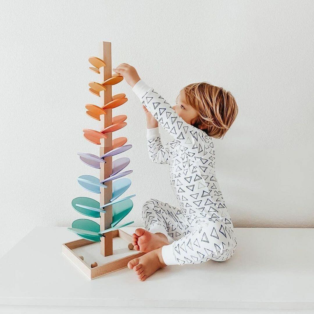 Wooden marble run sound tree toy, perfect for toddlers' educational and sensory play.