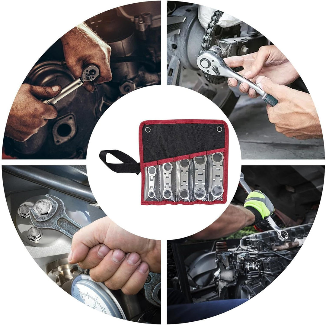 Ergonomic ratcheting wrench with adjustable flex head, a durable tool for professional mechanics.