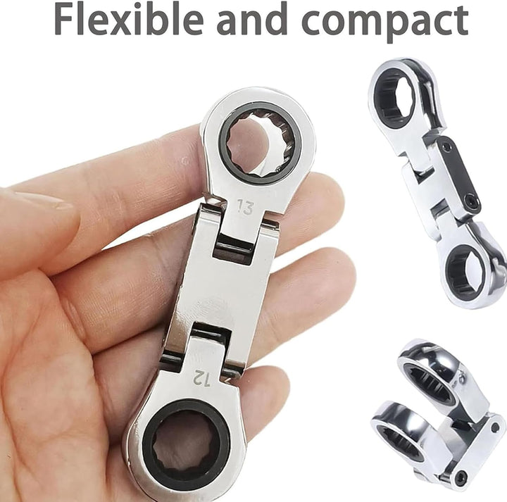 Detailed view of the flex head mechanism on the Torvex ratcheting wrench, perfect for reaching confined areas.
