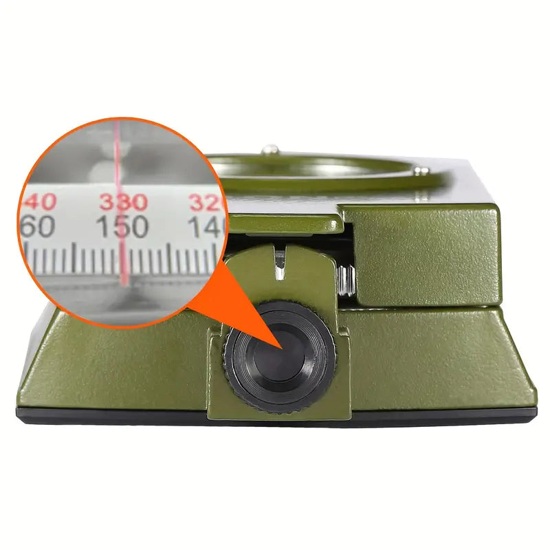 TrailGuide professional compass, essential for outdoor survival, hiking, and navigation. Military-grade with glow-in-dark feature.