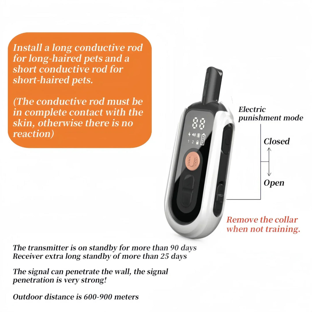 Waterproof dog training collar, remote controlled bark control for effective pet training.
