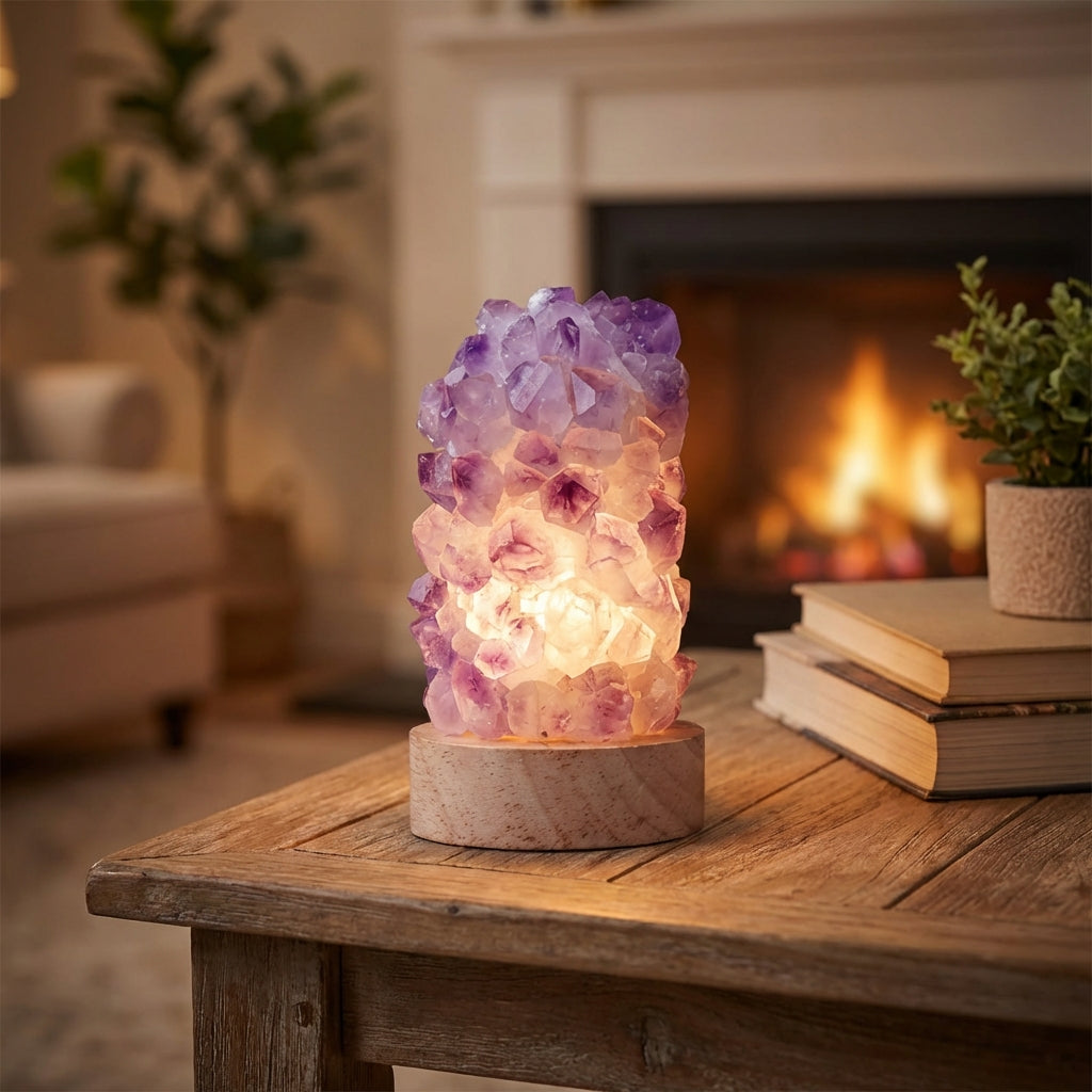 Tranquess crystal inspired table lamp with organic wood base for ambient home decor lighting