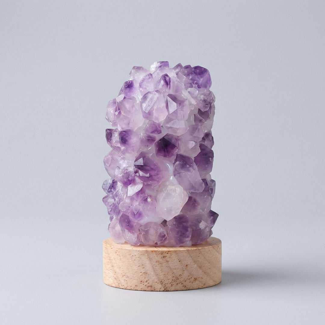 Close-up of a minimalist organic crystal lamp, ideal for meditation and decorative lighting