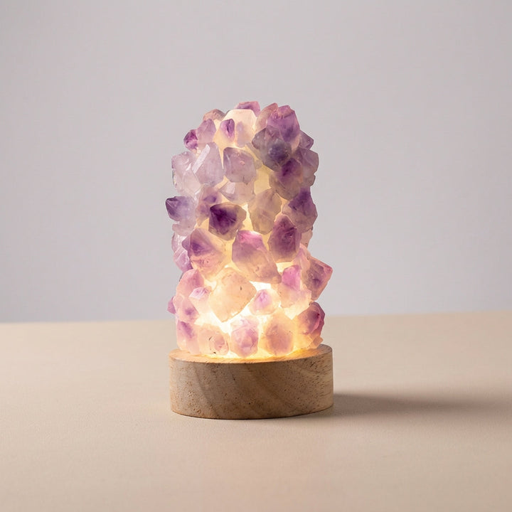 Decorative organic crystal lamp with a natural wood base, perfect for modern minimalist lighting