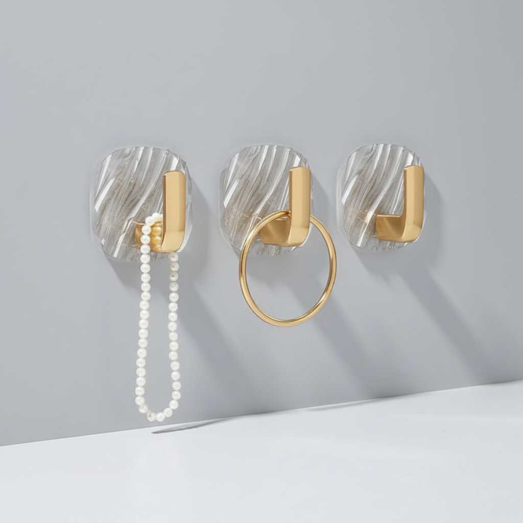 No-drill transparent acrylic hook, a versatile and essential bathroom accessory for organization.