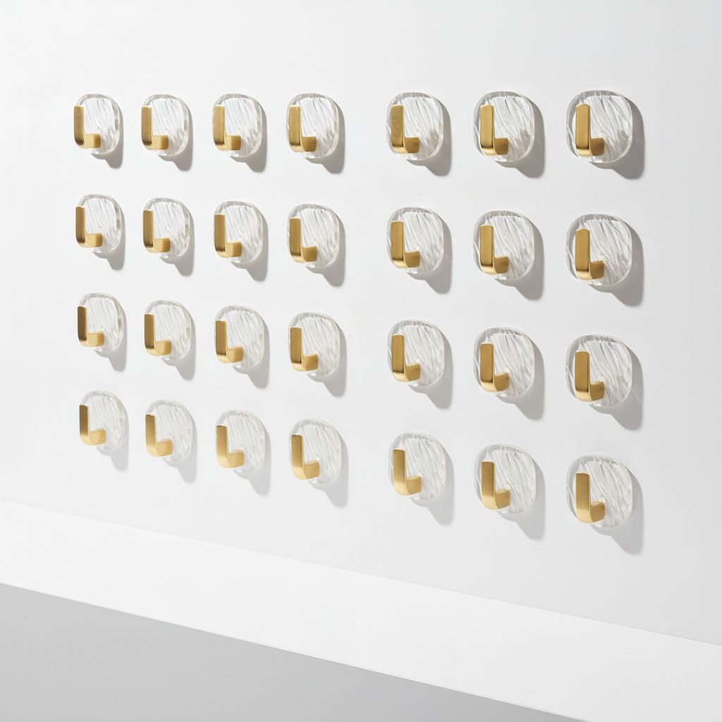 Pack of transparent no-drill adhesive hooks, essential for quick and easy home and kitchen storage.