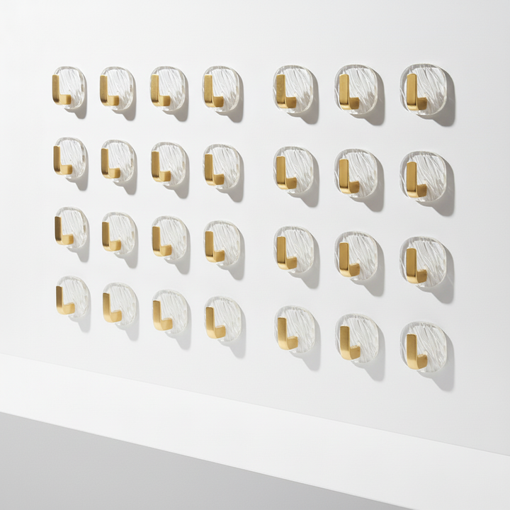 Pack of transparent no-drill adhesive hooks, essential for quick and easy home and kitchen storage.