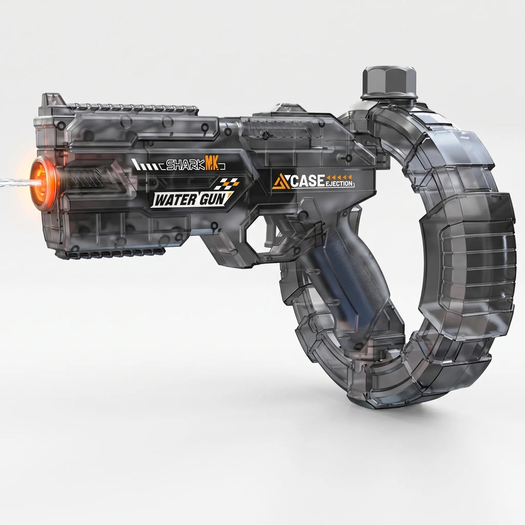 Light-up electric water blaster, transparent design, a fantastic outdoor game toy for endless backyard fun.