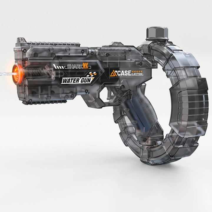 Light-up electric water blaster, transparent design, a fantastic outdoor game toy for endless backyard fun.