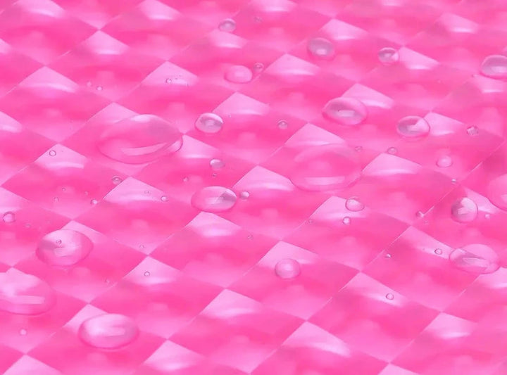 Detailed view of 3D cube pattern on a clear waterproof shower curtain