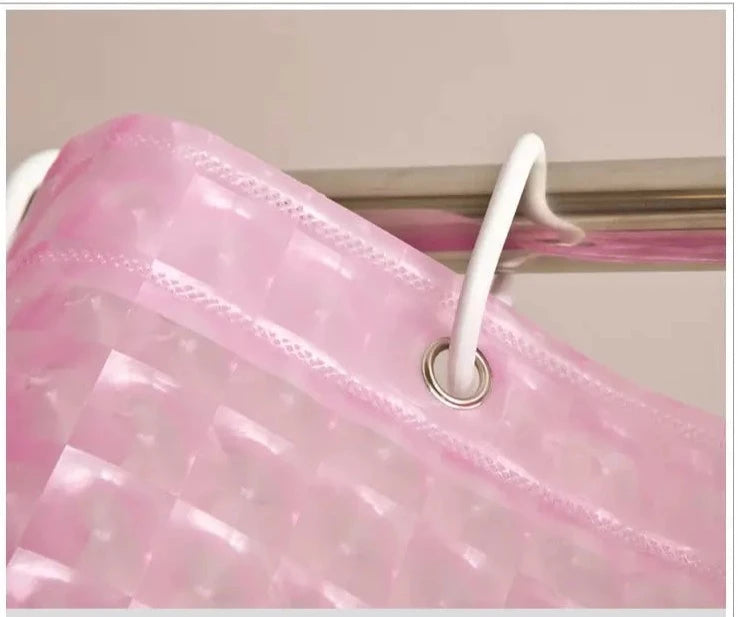 Modern home goods: clear shower curtain with distinct 3D cube texture