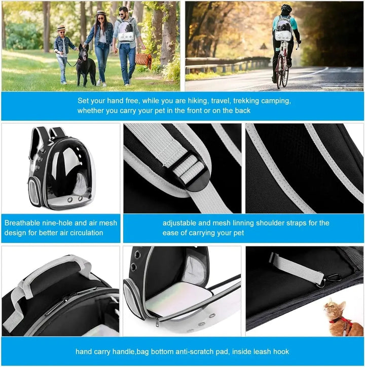 Convenient transparent pet travel backpack for small dogs & cats. Easy to carry, perfect for pet owners on the go.