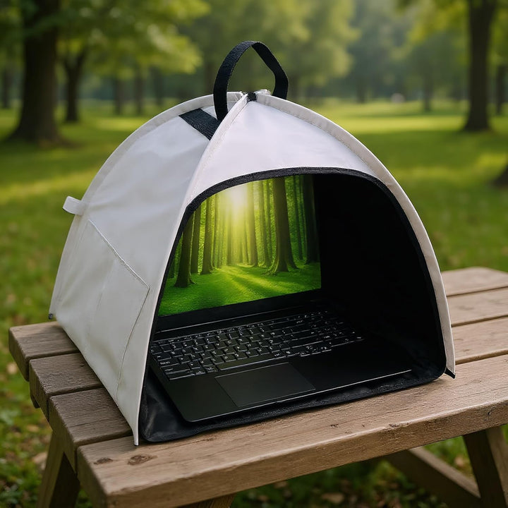 Foldable Travory laptop sun shade for 13-16 inch screens, anti-glare for working outside