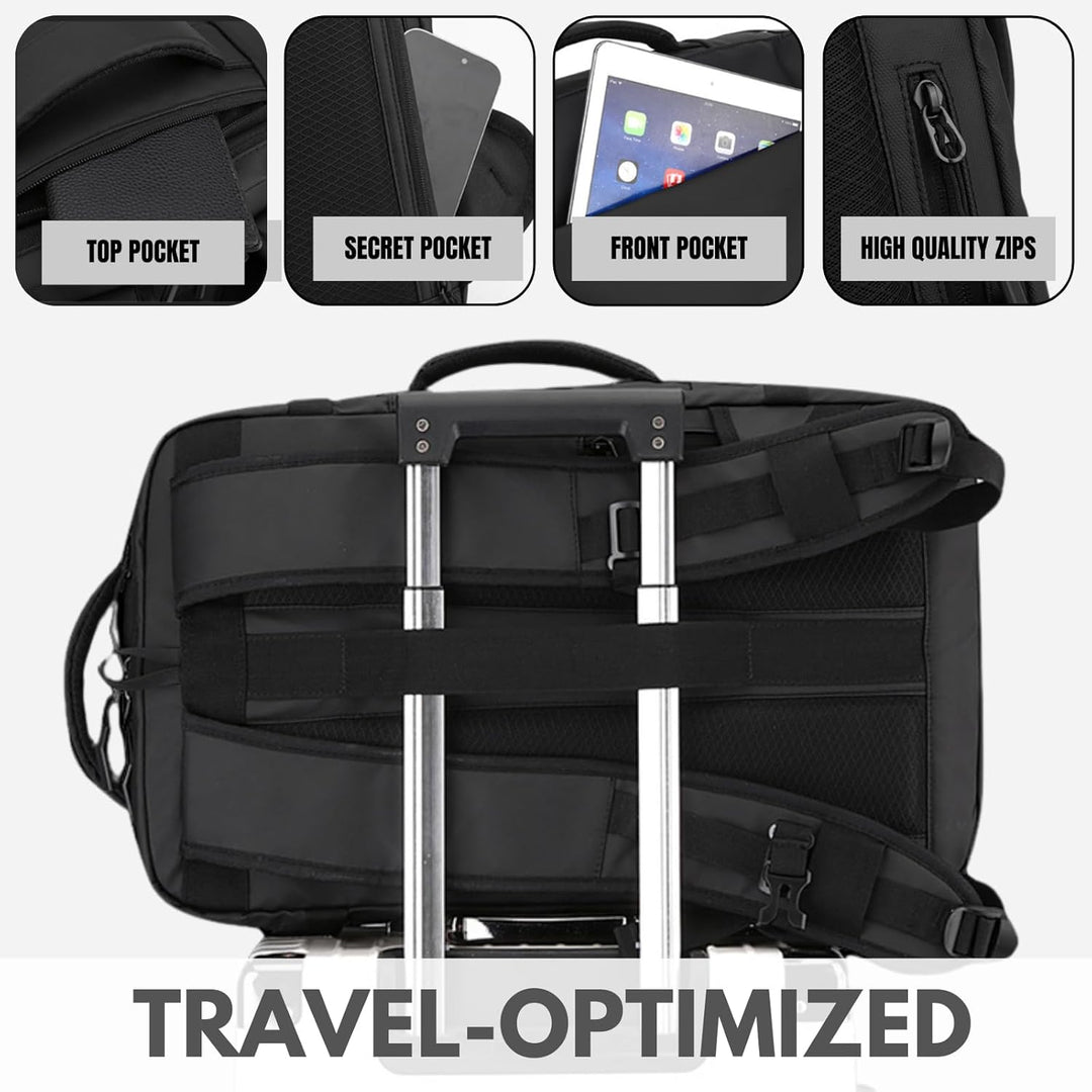 Side view of TrekPro 15-inch laptop backpack, showing waterproof fabric and secure zippers.