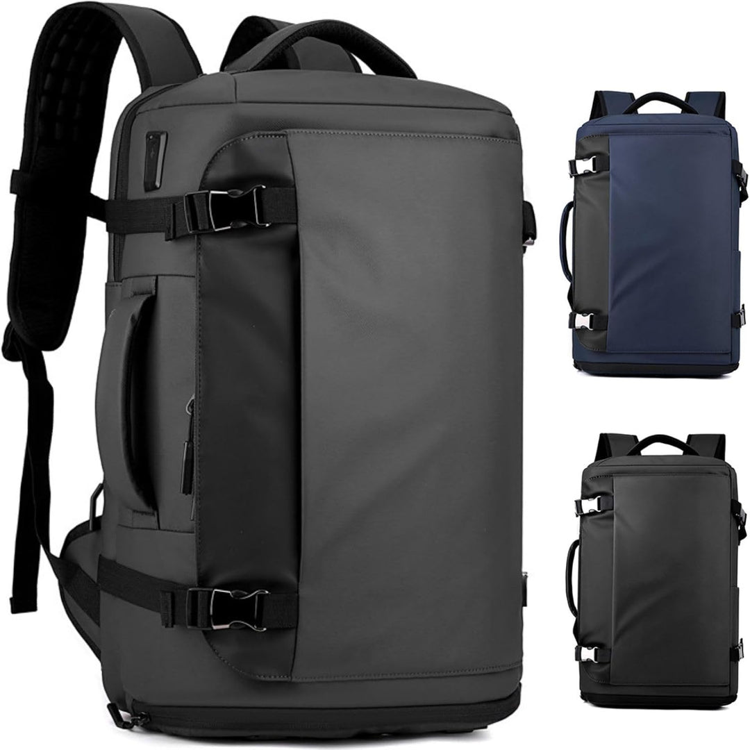 Detail of the USB-C charging port on the side of the 15-inch waterproof tech backpack.