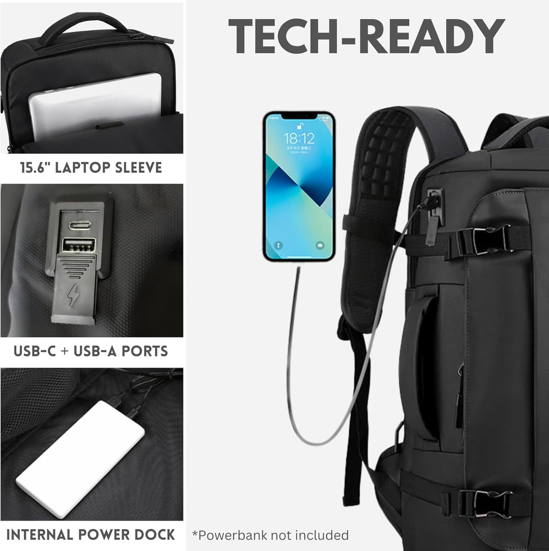 Ergonomic back panel and padded straps of the TrekPro 15-inch hiking laptop backpack.