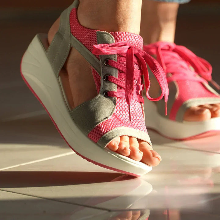 Close-up of Fergie women's sandals, showcasing the quality straps and soft footbed