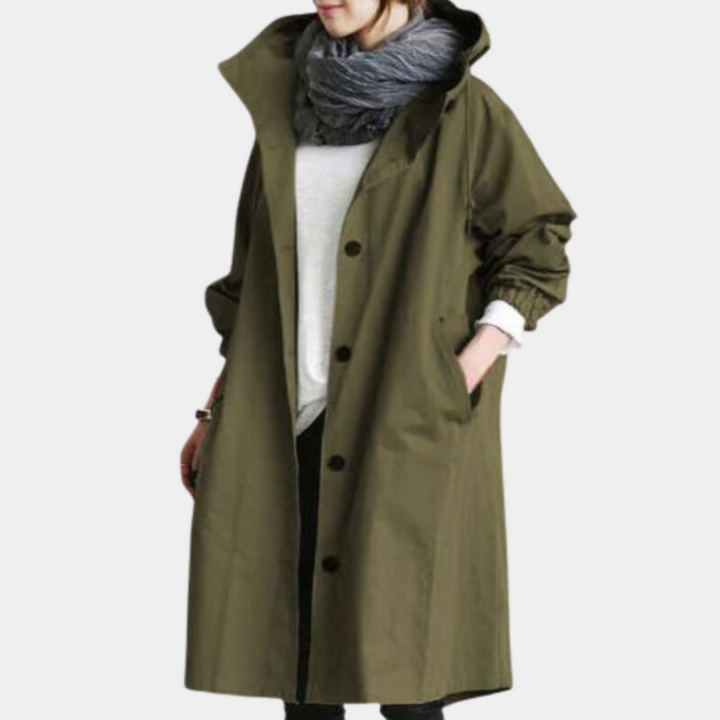 Trendy Alessia women's long jacket, perfect for all-season style and versatile outerwear.