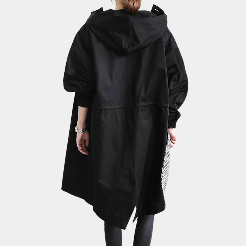 Alessia women's hooded long coat, wind-resistant and trendy, ideal for casual all-season wear.