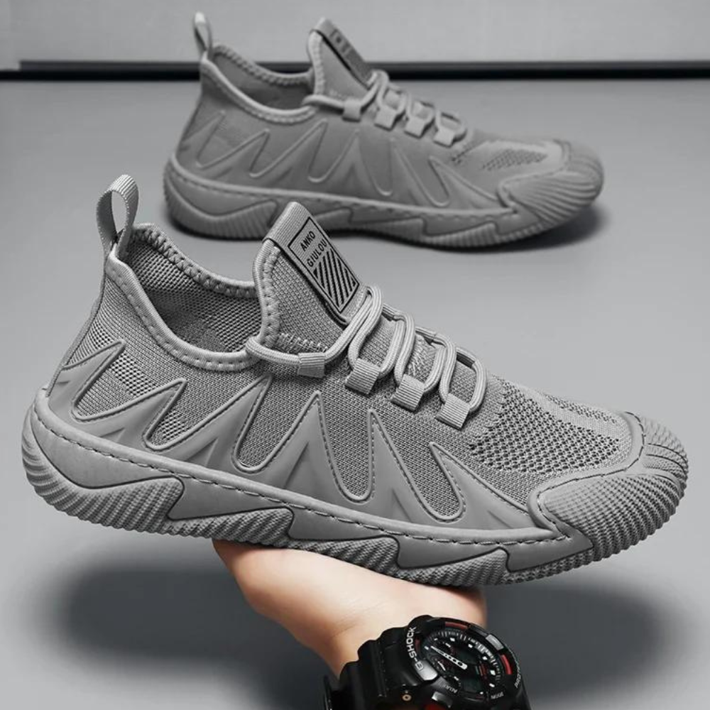Versatile black men's casual sneakers, lightweight, breathable, and comfortable for walking or daily errands.